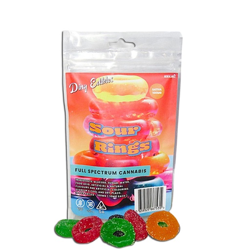 Gummies - Sour Rings 100mg (10x10mg) - Sativa